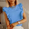 Chemisier à volants Femmes Élégant Été Chic Dames Tops Mode Solide Sexy Femme Blusas Casual Tout Match Chemise Douce 210519