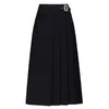 Skirts Women Fashion High Waist Loose Casual Black Mid-long Splice Pleated Skirt Autumn Winter Ladies Elegant Korean Suit 5599