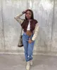 Kvinnors Jackor Mode Brown Baseball Fall för kvinnor 2021 Splicing Button Crop Top Coat Street Casual Red Varsity Bomber Jacka