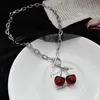 Ins Punk Resin Red Black Cherry Pendant Necklace For Women Girl Chunky Link Chain Fruit Choker Necklaces Chokers Godl22