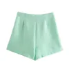 Double buttons women's short pants summer Solid green elegant casual for lady Fashion slim crop female 210430