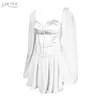 Summer Women White Lace Długi Rękaw Mini Sukienka Sexy Ruffles Fashion Celebrity Evening Runway Party Casual Dresses 210423