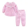 Mudkingdom Boutique Girls Pajama Sets Sets Spring Осень Симпатичные Кружева Полосатое сердце Малыш Пижама Детские Пижамы Спящая Спящая Одежда 211109