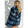 グラデーションブルーの模造毛皮コート女性浮かぶステッチ211207