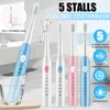 5 Modes Electric Toothbrush Mute Soft Sonic USB Rechargeable Waterproof Tooth Cleaner With 4 Brushes - white & pink