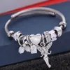 Friendship Gift Antique Vintage Silver Color Bracelets DIY Angle Girl Wing Heart Lock Key Pendants Charm Bracelet for Men Women