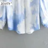 Zevity Women Fashion Blue Sky White Cloud Print Smock Blouse T Shirts Kvinnor Lantern Sleeve Business Roupas Chic Blusas Tops LS7184 210603