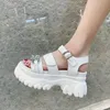 Сандалии женские коренастые платформы цепочка 2021 летний пляж повседневная обувь женщина клинья 8 см мода металлические сандалии