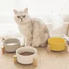 Cuenco doble de cerámica para gatos con soporte, suministros para alimentación de mascotas y alimentación para perros