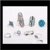 Bohemian Knuckle 9 Pcs Set Antique Silver Alloy Turquoise Arrow For Girlsladies I9Rb5 Band Rings Ixs9S