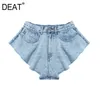 Deat sommar mode mesh kläder ljusblå denim tvättade fickor Zippers shorts kvinnliga bottnar wl38605l 210714