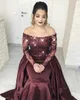 Full Sleeves Lace Off Shoulder Mermaid Prom Dresses Long Beading Satin Elegant Bury Formal Party Evening Dress 2021 0509