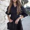 Casual Dresses Nice Women's Dress Sexy Party Spring Summer Straight Shirt Pure Cotton Vintage V-neck Belt Sashes Beach Slim Female