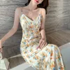 Elegancka sukienka Kobieta Floral Seaside Holiday Suspender Beach Spódnica Lato I Koreańska Moda Damska Odzież 210520