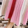 Casual Dresses PERHAPS U Red Pink Strip Knitted Lurex Sleeveless Tank Ruched Deep V Neck Midi Dress Pleat Sexy Summer D0540