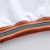 Осенняя модная брендовая детская одежда в английском стиле для мальчиков и девочек, хлопковая лоскутная футболка с длинными рукавами в клетку, полосатая футболка, верхнее пальто1817983