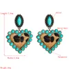 Bohème Turqoise coeur forme boucles d'oreilles ethnique crin de cheval en cuir déclaration boucles d'oreilles femme fête Brincos