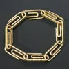 Paper Clip Chain Jewelry Custom 14K Real Gold Full Zircon Paperclip Rectangle Link Bracelet 10mm Mens Iced Out CZ Beaded Strands2699