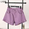 LYZCR Casual Casual Denim Shorts Femmes Candy Couleur Noir Taille High Taille Jeans Femme Loet large JEAN JEAN COURT 210719