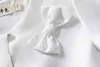 Kinder Mädchen Lange Ärmel Satin Jacke Hochzeit Formelle Party Weiß Bolero Perlen Schleife Mantel Achselzucken Wrap Zubehör Kleid Capes 211204