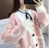 Suéteres de mujer Diseñador de marca coreana Letras bordado Imprimir Cardigan Suéter con cuello en V Manga larga Dulce