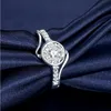 Anel de zircão redondo banhado a prata esterlina feminino GSSR444 moda 925 placa de prata anéis de casamento2241