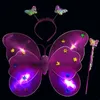 Party Dekoration 3 teile / satz Doppelschichten Mädchen LED Blinklicht Fee Schmetterling Flügel Zauberstab Stirnband Kostüm Spielzeug Geschenk