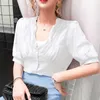 Estate stile coreano tutto-fiammifero elegante camicia di chiffon con scollo a V stile moda camicetta manica corta sottile bianco top donna 9810 210528