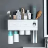 Magnetic Adsorption Inverted Toothbrush Holder Automatic Toothpaste Squeezer Dispenser Storage Rack Bathroom Accessories Home 211224