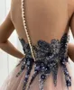 Perle di cristallo vestiti da ballo una linea 2021 Sheer collo senza maniche illuso illusione tulle lungo abiti da sera da sera lunghezza vestido de festa