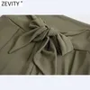 Zevity Women Vintage Solid Color Front Bow Moned Hem Nieregularne Szerokie Spodnie Nogi Retro Femme Chic Długość Sarong Spodnie P1013 210603