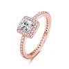 Women 925 Sterling Silver Rings Blue Cloear Square Crystal Rose Gold Finger Ring Crown for Wedding Party Jewelry