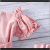 Vêtements bébé bébé, enfants Maternity1-6Y Toddler Sweet Dress Pink Solid Puff Sleeve Mid-Length Fashion Bow Belt Plissé Boat Neck Bandage Pr