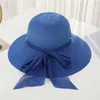 Широкие шляпы элегантных женщин ведро солома с бахновой лентой летняя кепка модные дамы винтажные федора Панама Солнце Шляпа Elob22