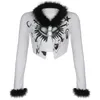 Kvinnors Jackor Vinter Jacka Y2K Bomber Faux Fur Coat Cardigan White Streetwear Harajuku Goth Vintage Clothes Outerwear Beskuren