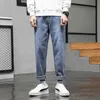 Tfetters jeans homens estilo coreano rua caindo larga perna solta meados de calças retas coreano tendência calça jeans marca 211009