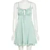 Mint Groene Grunge Fee Jurken Zomer Spaghetti Riem Backless Sexy Sundresses Ruches Strap Mini Jurken Dameskleding 210521