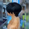 Brasiliansk kort Straight Bob Pixie Cut Wig Full Machine gjorde ingen Lace Front Remy Human Hair Wigs med Bangs för svarta kvinnor