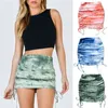 Stretch Ruched Knit Ribbed Mini Skirts Summer Women's High Waist Side Drawstring Adjustable Sexy Push Up Tie-dye Skirt for Women 210604