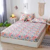 3 pcs Bed Fitted Sheet Single Size Flower Pattern Mattress Protector With Pillowcase Bed Cover For Adult draps de lit Bed Linen 210626