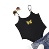 Insta Butterfly Print Bodysuit Spaghettiストラップスリムフィットロンパース夏の女性パーティーカジュアル女性PlaySuit Plusサイズの女性のジャンプスーツRompe