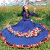YOSIMI Maxi Langes Damenkleid Herbst Vintage Ethnischer Stil Retro Druck Stickerei Ärmel Knöchellang Blau es 210604