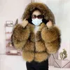 Natural Winter Real Raccoon Coat Plus Storlek Kläder Kvinnor Big Fluffy Fur Coats Style Jacket 211220