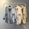 Moda Trench Płaszcz Kobieta Jesień Wiatrówka Sznurek Casual Luźne Safari Ubrania Stojak Kołnierz Wiosna Kobiety Krótki 210607