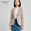 Vaimly Women Stripe Wool Coat Vintage Turn Down Collar Single Button Slim Tjock Office Lady Elegant Jacka Kvinna Blazer F3703 211006