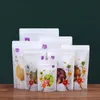 Witte plastic Zelfzegel Stand-up tas met duidelijke venster bloem gedrukte traan inkeping Doypack herbruikbare voedselopslag pouches LX4230