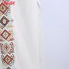 Tangada Women Embroidery Vintage Cotton Dress Long Sleeve Back Zipper Females Long Dresses Vestidos 6Z91 210609