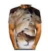 Мужские плюс тройники футболки 2022 3D печатают графические львиные животные круглые шеи ежедневно праздник рисунков животных мода с коротким рукавом топы улицы преувеличенные