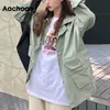 Aachoae Style coréen Loose Cargo Jacket Femmes Streetwear Batwing Manches longues Poches Manteau Vintage Automne Hiver Vestes décontractées 210918