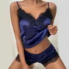 2021 Dentelle Pijama Lips Imprimer Pyjama Femme Ensembles V-Cou Stretch Satin Sexy Lingerie Vêtements De Nuit Pyjamas Home Wear Vêtements De Nuit Q0706